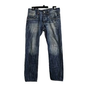 Diesel‎ Jeans Mens 36 Blue Industry Denim Straight Leg Whiskered Wash Distressed